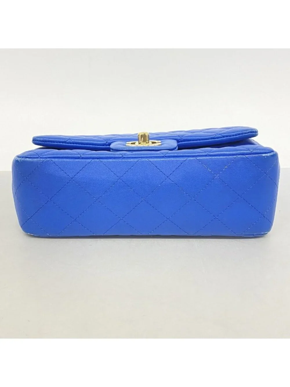 Chanel Shoulder Bag Mini Quilted Lambskin Blue Gold